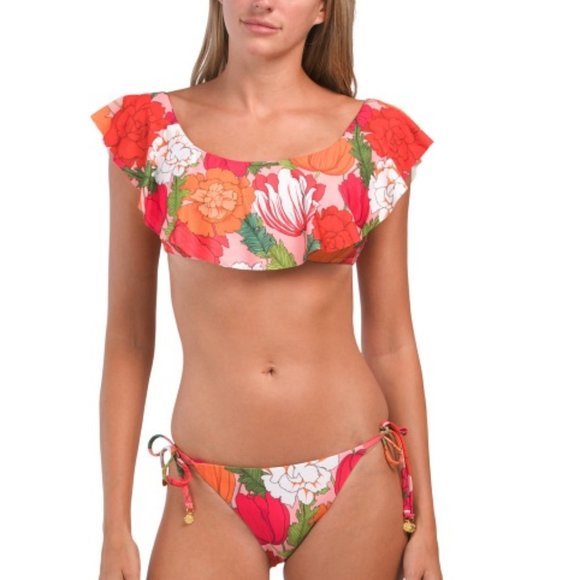 NWT Trina Turk Sunny Blooms Off Shoulder Floral Bikini Top & Shirred Bottom 8